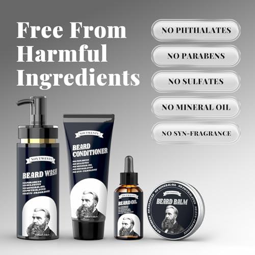 Beard Growth Kit - Mobiuty Men's Beard Care Kit with Natural Ingredients, Includes Beard Wash, Beard Oil, Beard Conditioner, Beard Balm and Beard Comb, Gift Set for Boyfriend Husband Fathers