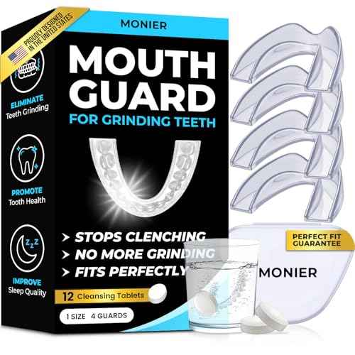 Mouth Guard for Grinding Teeth at Night | Dental Night Guard for Clenching & Better Sleep | 4 Moldable Mouthguards with 12 Cleansing Tablets
