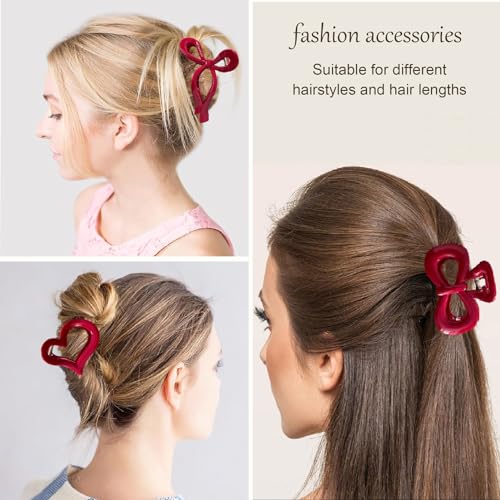 FULYA 3Pcs Red Bow Hair Clips Set for Women - red hair clip -hair bow clip,Nonslip Butterfly Hair Accessories,large claw clips for Thin thick hair,Perfect for Daily Wear, Parties (3P Red Clips)