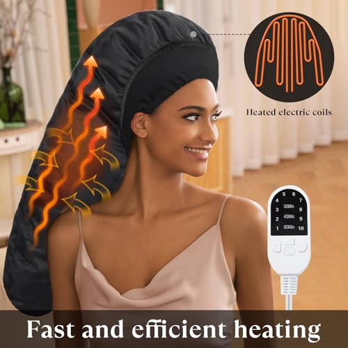 Heat Cap for Deep Conditioning, Hair Steamer for Natural Hair Home Use w/10-level Heats Up Quickly, Thermal Steam Cap for Home Hair Treatment