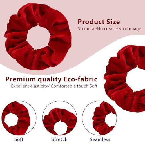 4 Pcs Hair Scrunchies Velvet Elastic Hair Band Thick Large Soft Scrunchy Ropes Curly Ponytail Holder Ties Gift for Wristband Girls Women Hair Accessories Valentine's Day(Red)