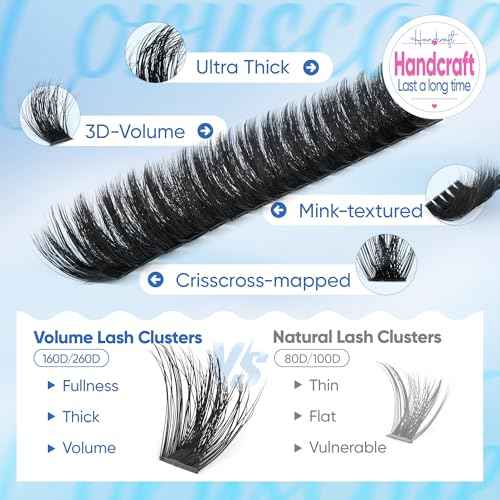 Lash Clusters 160D+260D Eyelash Clusters 12-24mm Long Lash Extension Thick Cluster Eyelash Extensions Volume Strip Mink Lashes Cluster Dramatic Full Salon Look Eyelash by CORUSCATE
