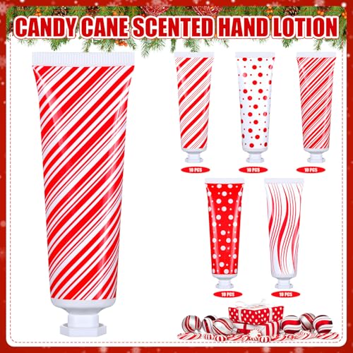50 Pcs Christmas Hand Cream Bulk Mini Hand Lotion Candy Cane Scented Peppermint Lotion Christmas Stocking Stuffers Bulk Holiday Gifts Employee Staff Teacher Appreciation Gifts for Coworkers