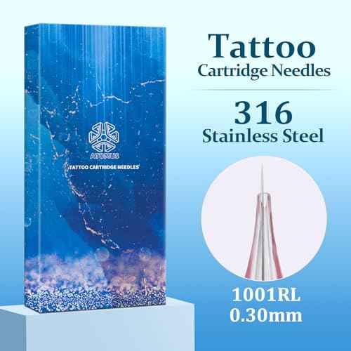 ATOMUS 20pcs Tattoo Cartridge Needles with 20pcs Ink Cups Size #10 RL RS RM M1 Round Liner Tattoo Needles Silicone Wrapped Needles (1RL)