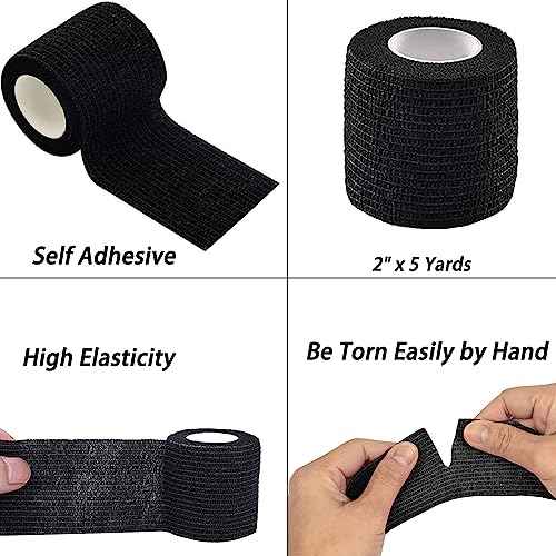 Tattoo Machine Tape, 12 Pcs Self-Adhesive Bandage 2" x 5 Yards Tattoo Grip Wrap Cover Breathable Cohesive Elastic Bandage Rolls for Tattoo Machine Tube Accessories, Sports Tape (12Pcs Mixed)