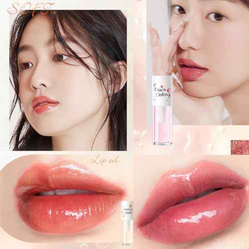 4PCS Hydrating Clear Lip Oil,Jelly Honey Lip Gloss Oil,Korean Big Brush Lip Oil,Long-lasting Moisturizing Nourishing Lip Balm,Plumping Lip Fresh Texture Clear Lip Gloss,Makeup Lip Care Tools