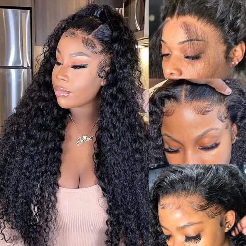 13x4 Lace Front Wigs Human Hair 180% Density Deep Wave Frontal Wigs Human Hair Pre Plucked with Baby Hair Glueless Wigs Human Hair for Black Women, 20 Inch