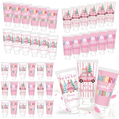 50 Pcs Christmas Hand Cream Set Christmas Hand Lotion Bulk Travel Size Winter Scented Hand Lotion for Women Mom Girls, Unique Christmas Stocking Stuffers (Pink)
