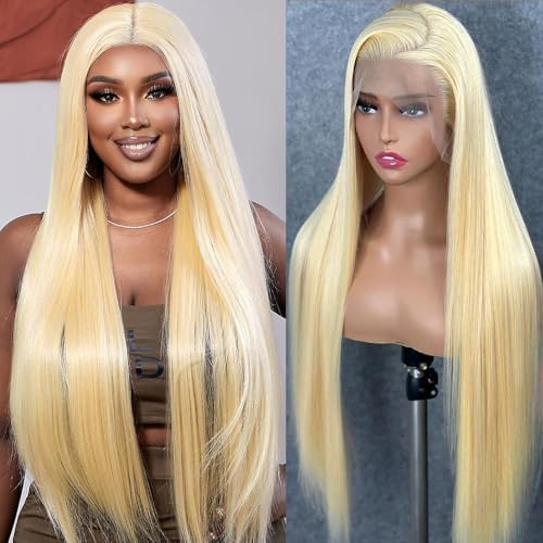 26 Inch Blonde Lace Front Wigs Human Hair Pre Plucked 613 Lace Front Wig Human Hair 200% Density Straight Blonde Wig with Baby Hair for Women
