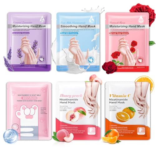 6 Pairs Hand Mask for Dry Cracked Hands,Nourishing Moisturizing Gloves,Hands Moisturizer for Deep Moisturizing,Silky Smooth Moisturizing Gloves,Hand Care Mask Set(A)