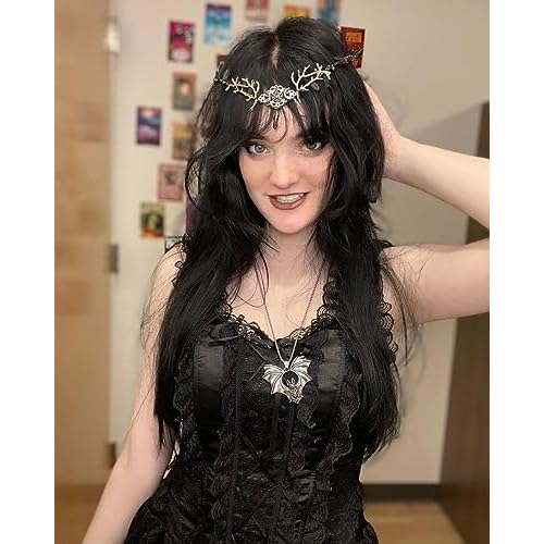MOSTORY Handmade Black Woodland Crown Leaf Dark Elf Headpiece Floral Forest Tiara Fairy Moon Headband for Women Girls Halloween Renaissance Queen Cosplay Phop Shoot