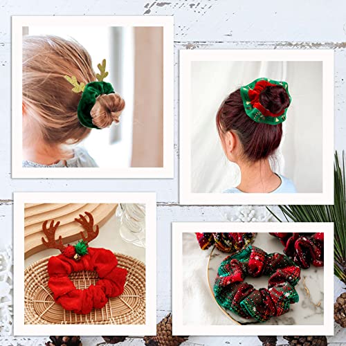 9 Piece Christmas Snowflake Plaid Hair Scrunchies - Soft Elastics Hair Bands & Ponytail Holders for Girls & Women