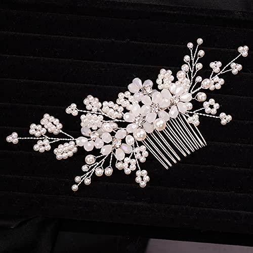 Teyglen Floral Pearl Crystal and Rhinestone Bridal Hair Comb for Brides and Women