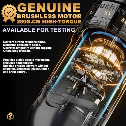 Ambition Rotary Tattoo Gun, Ninja Max 280 Wireless Tattoo Pen Machine with 280 g.cm Torque Brushless Motor, 7 Adjustable Stroke 2.4-4.5mm, Dual 2400mAh Batteries 54mm & 34mm Grips Tattoo Supply