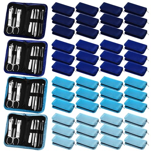 Coume 48 Christmas Nail Care Kit Gift 8 in 1 Manicure and Pedicure Set with Travel Case Stainless Steel Nail Clipper Manicure Set Souvenirs Gift for New Year Coworkers Church Guest(Blue Series)