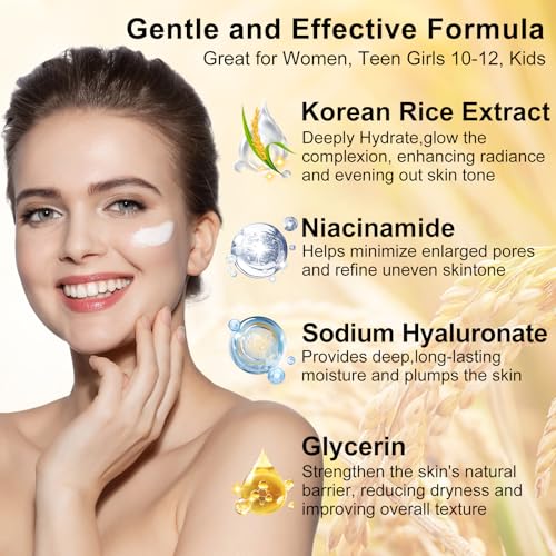 Skin Care Set,6Pcs Women Teen Glass Skincare w/Korean Rice Extract,Hydrate Glow Repair Anti-Aging Facial Routine Kit Gift for Women Mom Wife Teenage Girl Trendy Stuff Christmas Gifts Stocking Stuffers