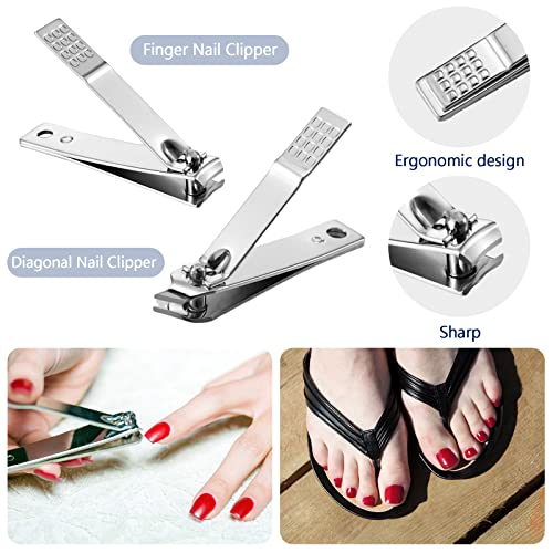 Geosar 50 Set 8 in 1 Travel Manicure Kit Bulk Professional Nail Clippers Pedicure Nail Care Tools Grooming Stainless Steel Set with Portable Travel Case, Gift for Christmas Men Women(Black)