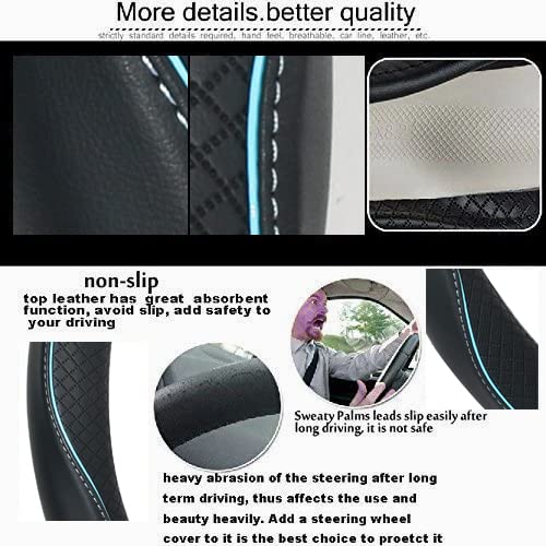 Car Steering Wheel Cover,Anti-Slip, Safety, Soft, Breathable,Heavy Duty, Thick,Full Surround,Sports Style (Black with Light Blue Line)