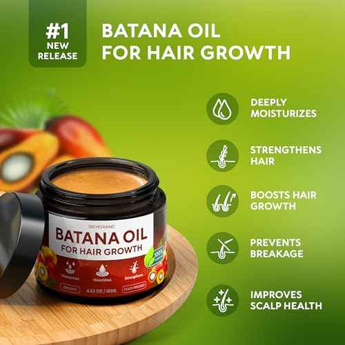 Batana Oil for Hair Growth - 100% Raw & Organic Dr Sebi Batana Oil - Cold-Pressed & Pure Unrefined Batana Hair Mask for Women & Men - Enhances Hair Thickness, Prevents Loss, Repairs Split Ends