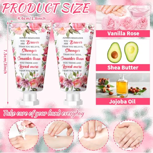 50 Pcs Thank You Hand Cream Bulk Appreciation Gifts for Woman Inspirational Travel Hand Cream Gift Set Always Remember You Are Braver Than You Believe Hand Lotions for Women Coworker Teacher
