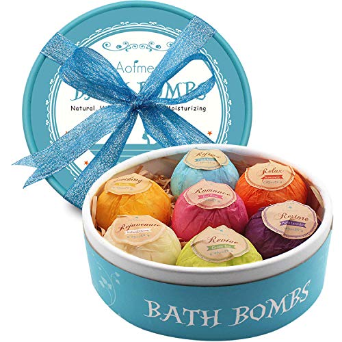 Aofmee Bath Bombs, 7pcs Bubble Bath Bombs for Women, Natural Handmade Fizzies Gift Set, Spa Organic Bathbombs for Kids, Essential Oil Personal Care Bath Gift for Birthday Mothers Day Christmas