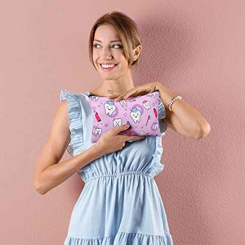 12 Pieces Teeth Makeup Bag Cute Cosmetic Bag for Nurse Women Dental Dentist Gift Colorful Toiletry Bag Multifunctional Polyester Bag with Zipper Teeth Printed Accessories (7.09 x 4.33 Inch)