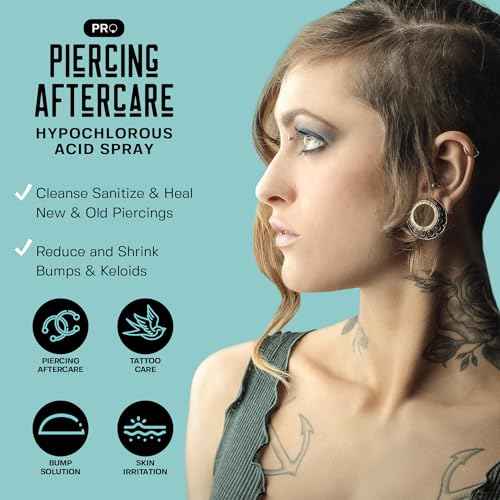 BASE LABORATORIES Piercing Aftercare Hypochlorous Acid Spray PRO - 8 OZ | Ear Piercing Cleaner | Saline Solution Piercing Aftercare - Saline Spray for Piercings, Bumps & Keloids | Ear, Nose, Belly