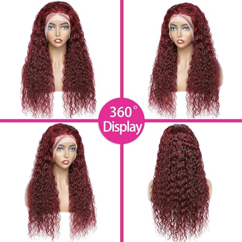 ULRICA Burgundy Wig Human Hair Water Wave 99J Burgundy Lace Front Wigs Human Hair Wigs for Women 13x4 HD Lace Front Wigs Human Hair Pre Plucked Wine Red Wigs Burgundy Wig 28 Inch
