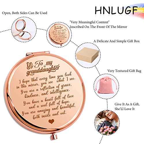 to My Granddaughter - You're Amazing and Beautiful - Pocket Mirror, Granddaughter Engraved Compact Mirror, Family First Mirror Encouragement Gifts from Grandparents (Rose Gold-A)