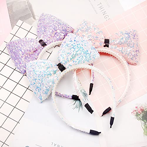 Sequin Mouse Ears Headbands Bow Glitter Hair Clasp Party Decoration for Girls,Women