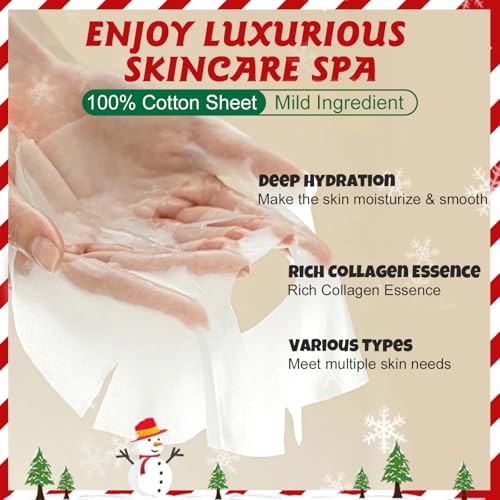 12 Pack Christmas Stocking Stuffers Facial Masks, Sheet Face Masks Skincare, Hydrating Facial Masks Set for Women Skin Care, Bulk Christmas Gifts for Women