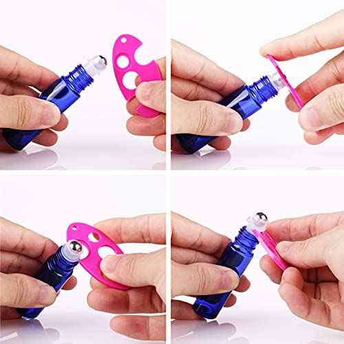 inice 24 Pack,10ml Roller Bottles for Essential Oils Cobalt Blue Glass Stainless Steel Roll On Ball Bottles for Travel