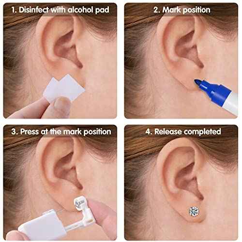 Ear Piercing Kit, Anzero 2 Pcs Disposable Ear Piercing Gun with Preloaded Ear Stud, at Home Self Ear Piercing Gun Kit - 5MM Earrings Stud