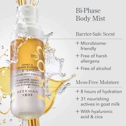 Beekman 1802 Milk Shake Body Mist - Honey & Orange Blossom 2 fl oz - Hyaluronic Acid, Jojoba Oil, Instantly Moisturizes, Hydrates & Softens, Good for Sensitive Skin, Cruelty Free