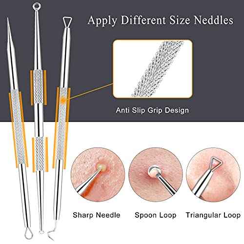 Pimple Popper Tool Kit - 6 Pcs Blackhead Remover Comedone Extractor Tool Kit with Metal Case for Quick and Easy Removal of Pimples, Blackheads, Zit Removing, Forehead, Facial and Nose(Silver)