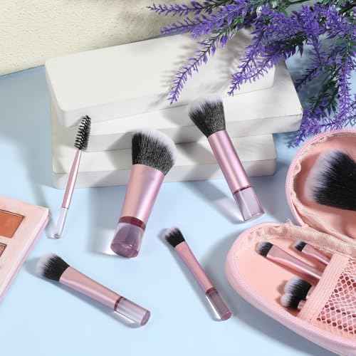 10 Pcs Mini Travel Makeup Brush Set With Pouch Pink Portable Travel Makeup Brushes Professional Cosmetic Brush Travel-Essentials kits for Women Girls Brushes Blush Powder Eye Shadow