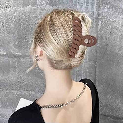 4 PCS Braided Chain Design Hair Clips - Large 4.5" Matte Clips for Thick Hair, Strong Hold, Cute Big Clips for Women (Mocha/Neutral)