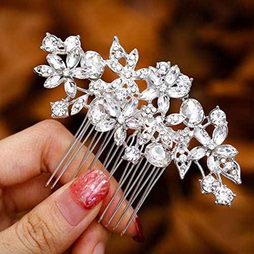 Foyte Crystal Bride Wedding Hair Comb Silver Flower Bridal Headpieces Leaf Hair Pieces Rhinestone Bridesmaid Side Combs Hair Accessories for Women (crystal silver)