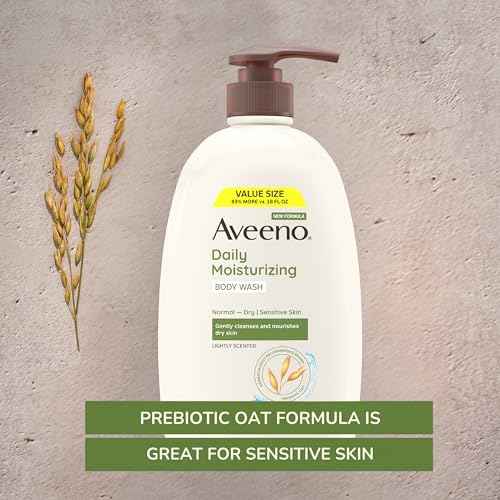 Aveeno Daily Moisturizing Body Wash for Women and Men for Dry & Sensitive Skin, Paraben, Soap & Dye-Free, Gentle Shower Cleanser, Dermatologist Recommended Brand, Lightly Scented, 33 Fl Oz