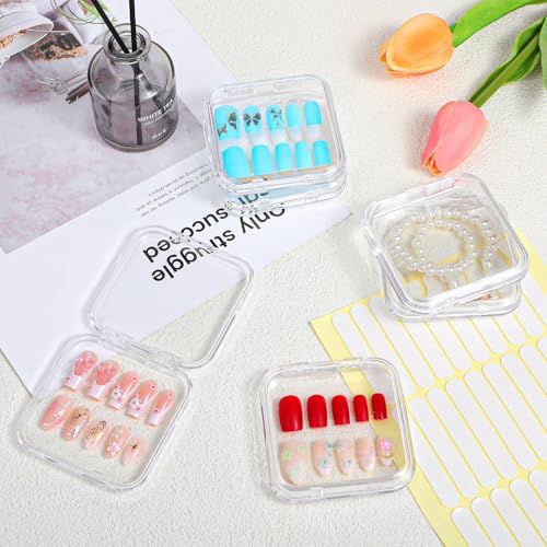 24 pcs Press on Nails Storage Boxs with 120 Pcs Adhesive Double Sided Tape Acrylic Nail Display Box Artificial False Nail Box Organizer Fake Nail Case Transparent Nail Packaging Boxes for Nail Salon