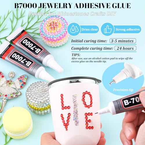 6000Pcs Resin Rhinestones for Bedazzling with 3Pcs B7000 Jewelry Glue, 1 Box Red Flatback Rhinestones for Crafting Crafts DIY, Crystals Gems for Clothing Shoes Tumblers Nail Art Makeup