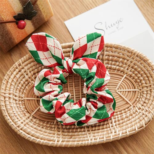5 Pcs Bunny Ear Hair Bow Scrunchies for Girls Women, Christmas Hair Ties with Bows Snowflake Polka Plaid Hair Ties for Girls Kids Women Cute Scrunchies for Party Gift (8Pcs)