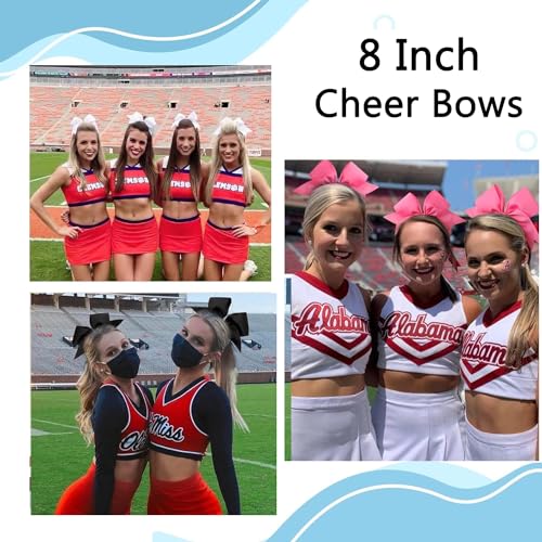 40Pcs 8" Large Cheer Hair Bows Grosgrain Ribbon Elastic Bands Handmade Ponytail Holder for Cheerleading Girls School College Sports (white)