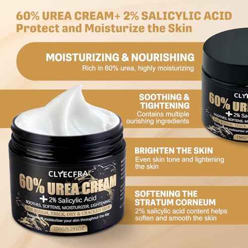 60% Urea Cream with 2% Salicylic Acid, Urea Cream 60 Percent for Feet & Hands- Maximum Strength Moisturizer for Rough, Dry, Thick & Cracked Skin, Callus Remover, Deep Hydration, 150g
