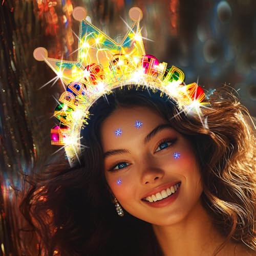 Light Up Birthday Crown Headband Happy Birthday Hats Party Festival Hair Accessories for Women