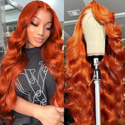 Orange Ginger Wig Human Hair 13x6 Body Wave Lace Front Wigs Human Hair 350# Colored Ginger Transparent HD Lace Front Wig Pre Plucked Glueless Human Hair Wigs 18 Inch