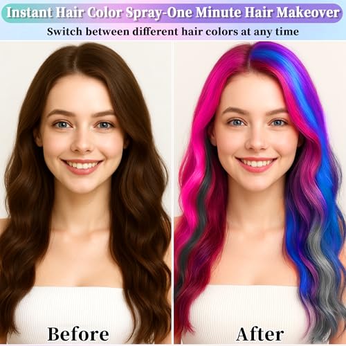 6 Pack Hair Spray,Purple red pink black blue and gray hair spray temporary for Women Kids Men, Washable Temporary Hair Dye Spray,For Cosplay Christmas Party, Halloween Crazy Hair Day