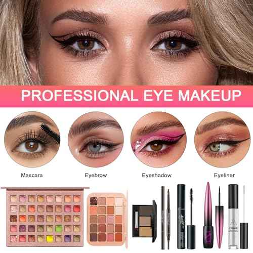 All in One Makeup Kit for Women Full Kit, Professional Travel Makeup Kit for Women & Teens, Foundation Eyeshadow Lipstick Brow Pencil Eyeliner Contour Powder, Complete Make Up Gift Set for Beginners