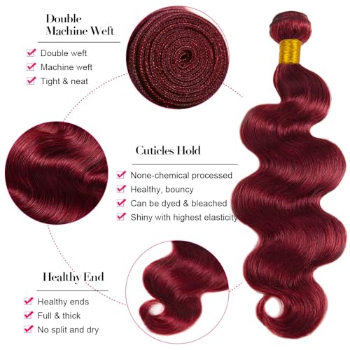 99J Human Hair Bundles Burgundy Body Wave Bundles 12 12 12 inch Mixed Length Brazilian Remy Red Human Hair Bundle 300g
