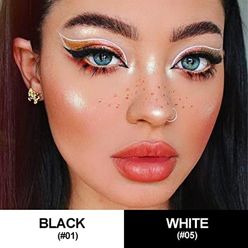 2PCS Waterproof Liquid Eyeliner, White and Black Eyeliner Set, Quick Drying Long-lasting Eye Liner for Makeup, Cruelty-Free Eyeliner Liquid Set Smudge Proof Easy To Use